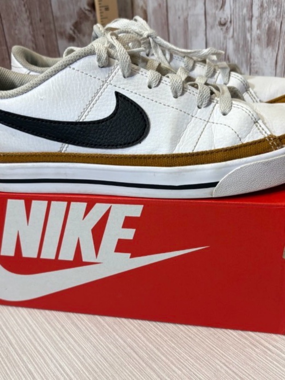 Nike Court Legacy NN in White, Black & Desert Ochre